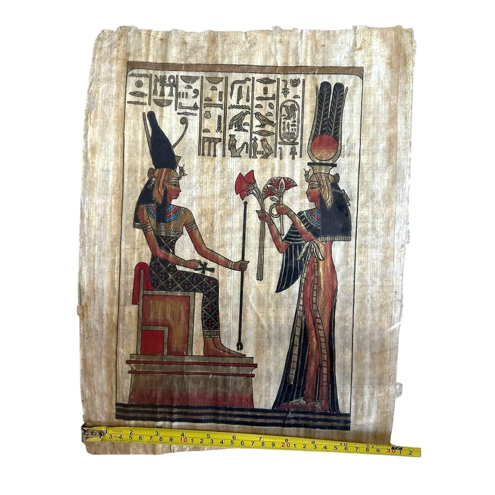 Authentic Hand Painted Signed Egyptian Papyrus Replica Temple Walls 12" x 15"